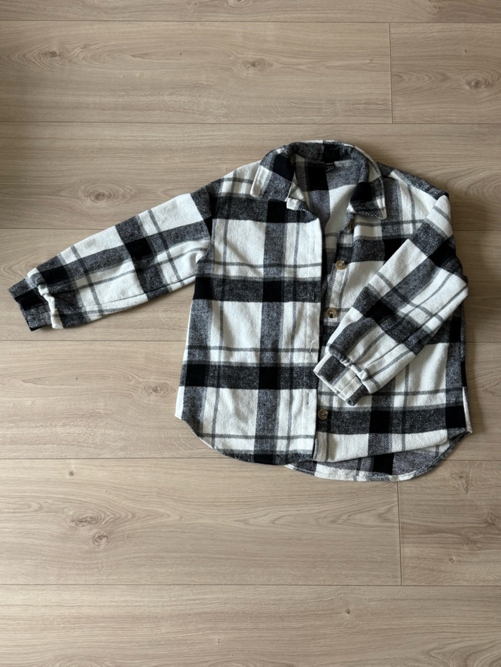 SHEIN Black and White Plaid Button-Up Shacket